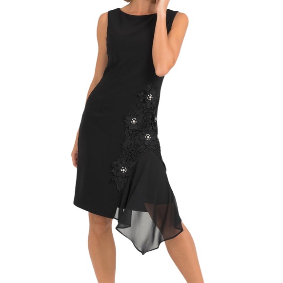 Joseph Ribkoff Dresses & Skirts - Joseph Ribkoff Black with Flowers / Pearls / Rhinestones Asymmetrical Dress New